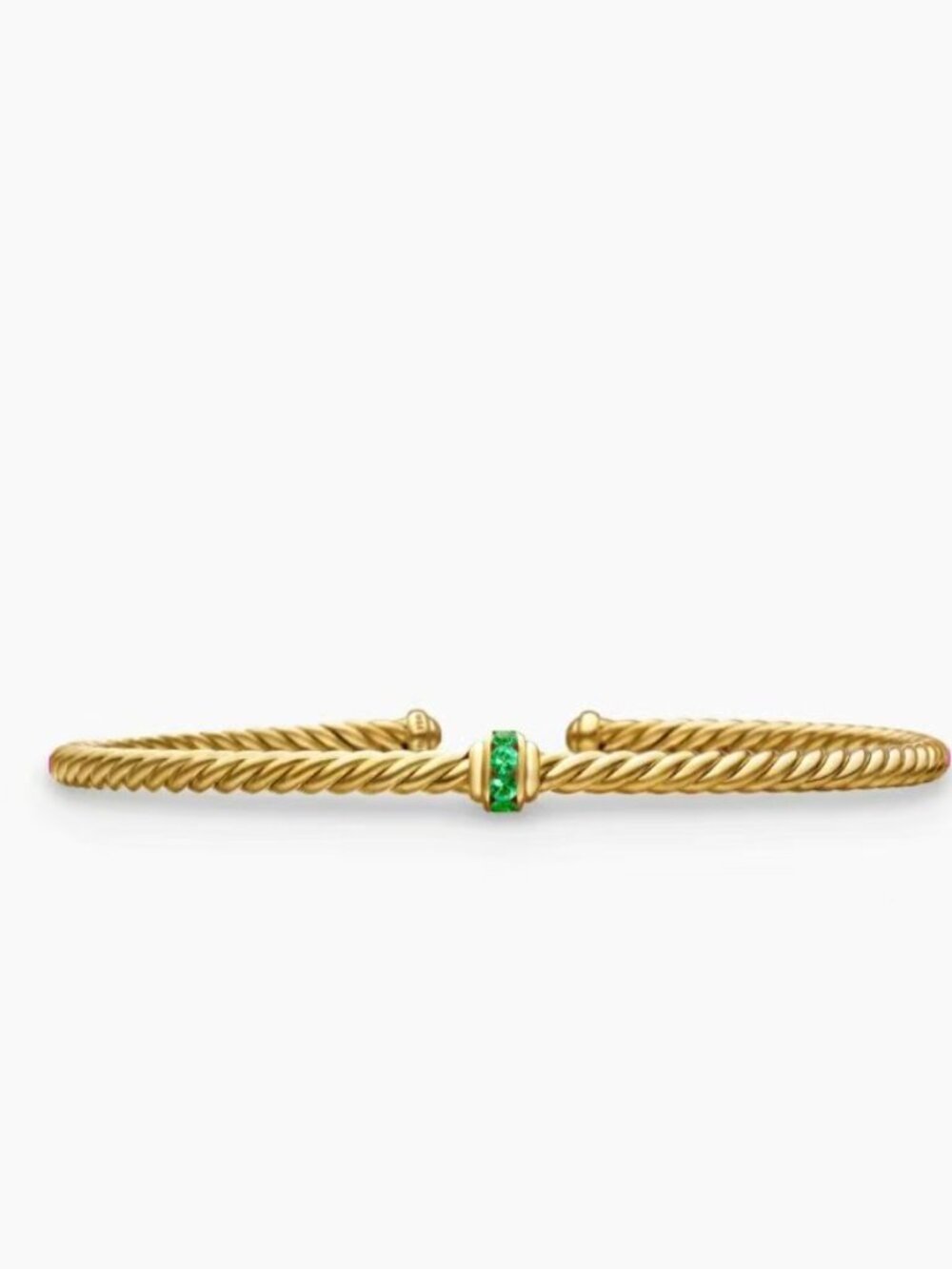 David Yurman Gold‑Tone Twisted Cable Cuff Bracelet Green Stone Accent